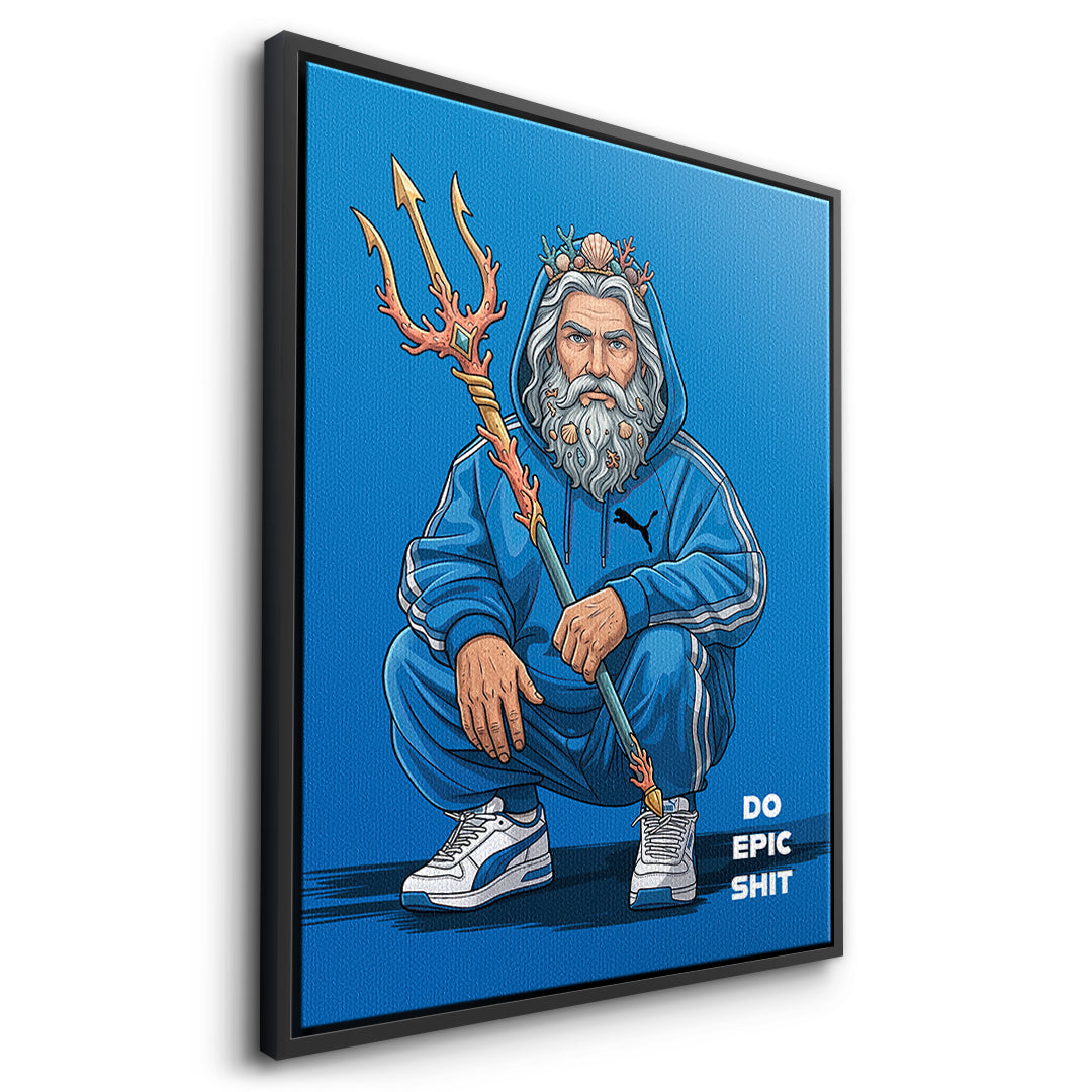 Poseidon Swag Leinwandbild Seitenansicht Schwarzer Rahmen