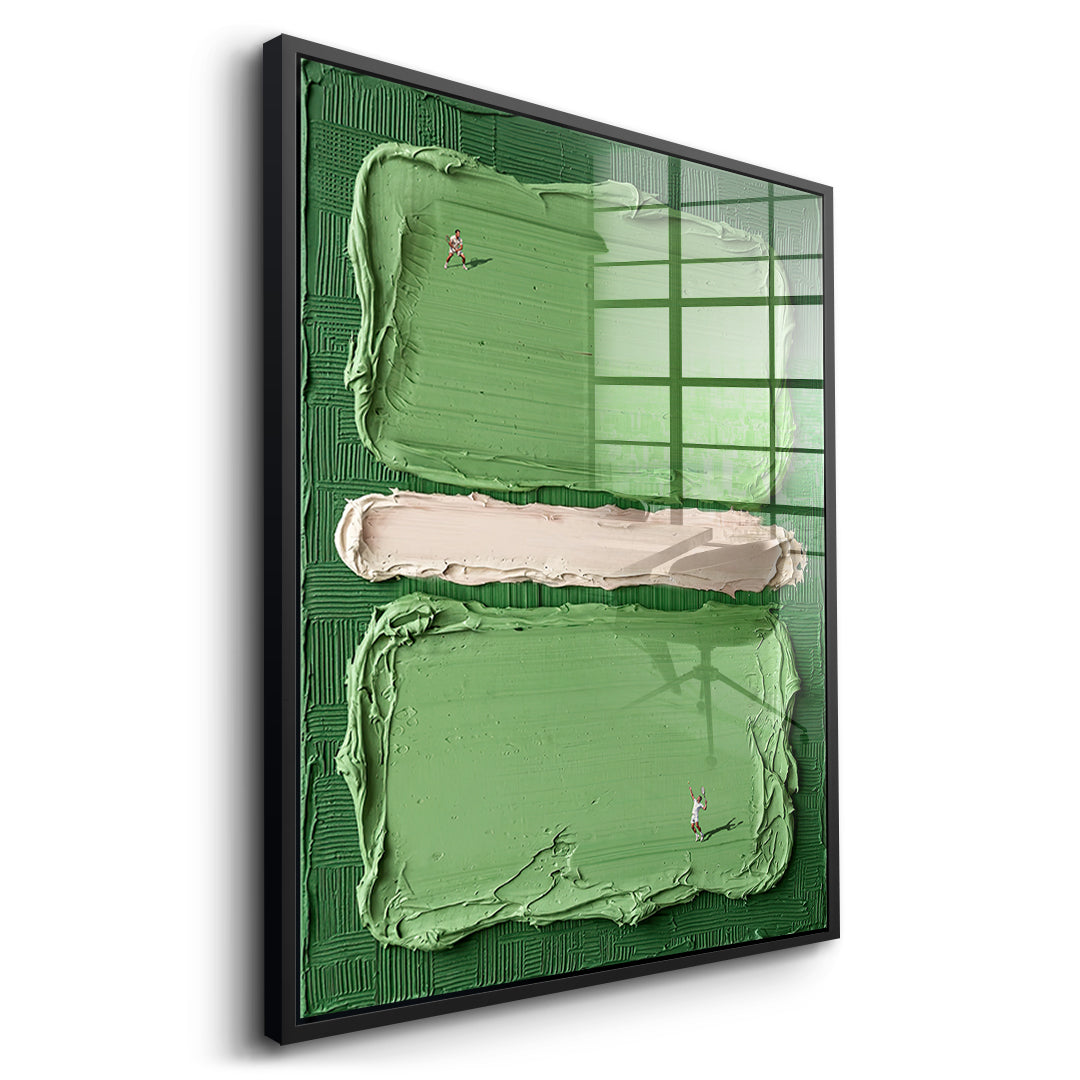 DOTCOMCANVAS Play Tennis Acrylglasbild Seitenansicht mit schwarzem Rahmen
