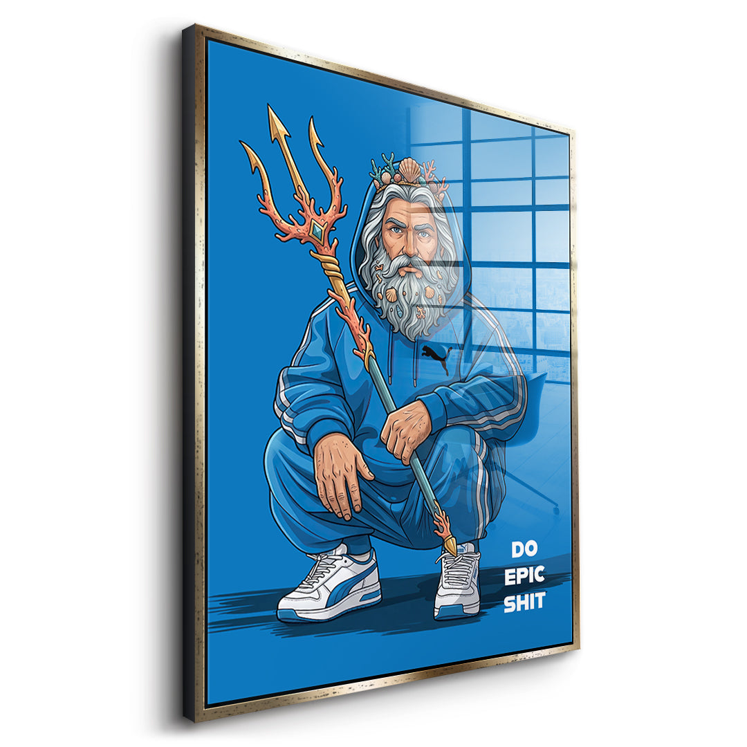 Poseidon Swag Acrylglasbild Seitenansicht goldener Rahmen