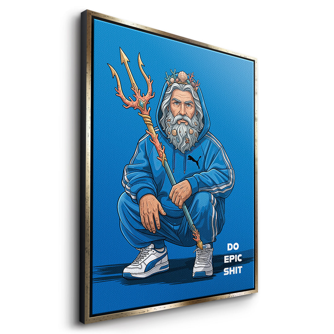 Poseidon Swag Leinwandbild Seitenansicht Goldener Rahmen