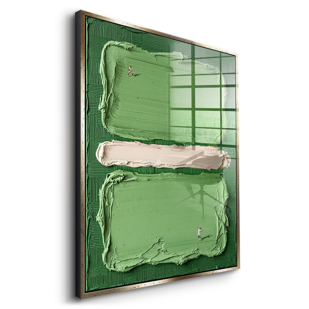 DOTCOMCANVAS Play Tennis Acrylglasbild Seitenansicht mit Goldrahmen