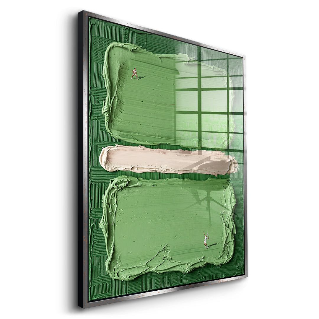 DOTCOMCANVAS Play Tennis Acrylglasbild Seitenansicht mit Silberrahmen