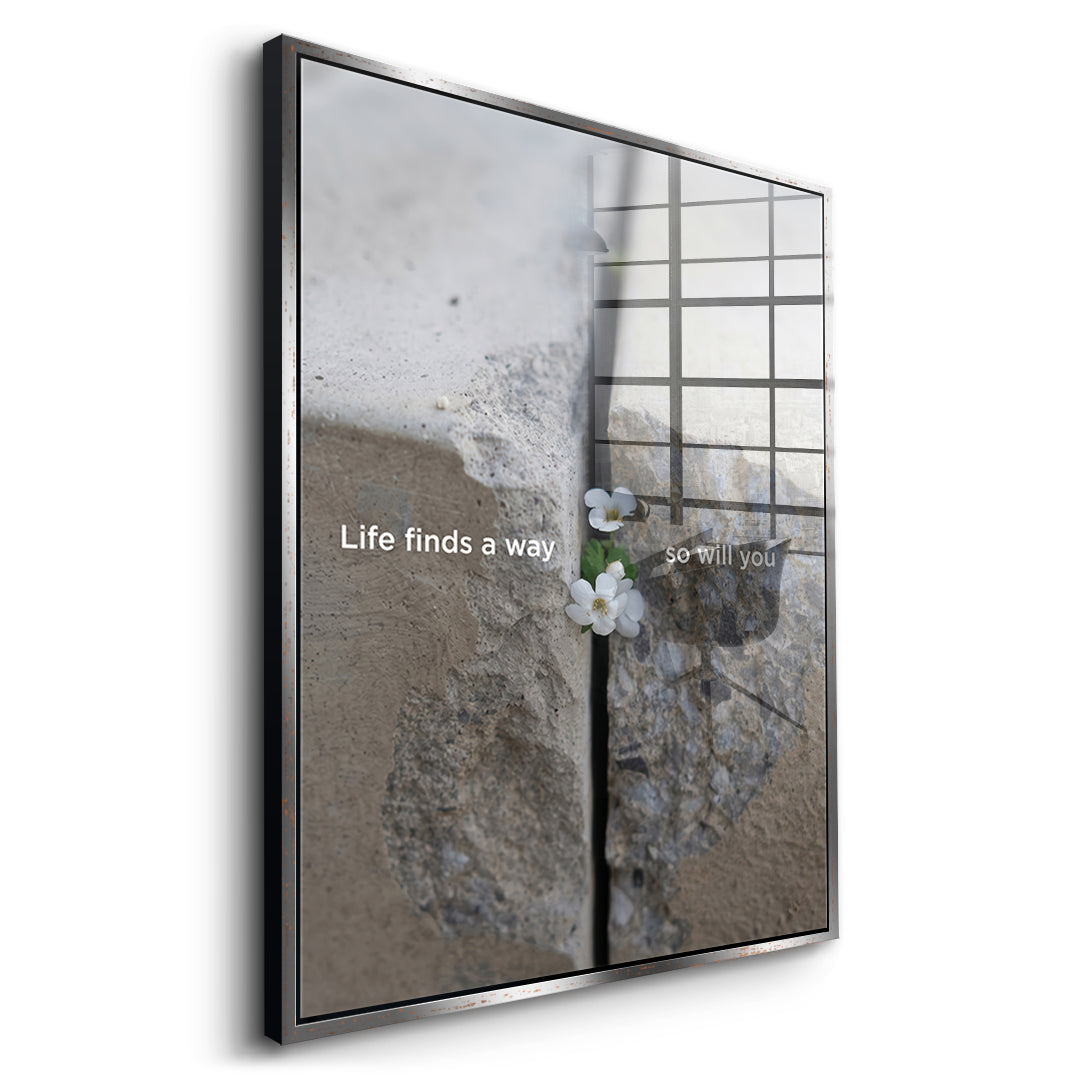 DOTCOMCANVAS Life finds a way Acrylglasbild Seitenansicht silberner Rahmen
