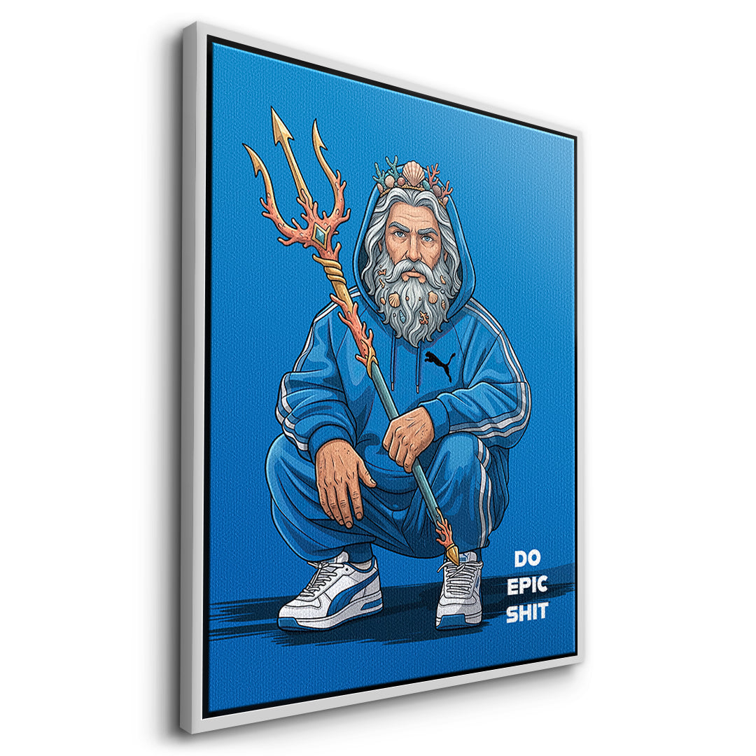 Poseidon Swag Leinwandbild Seitenansicht Weißer Rahmen