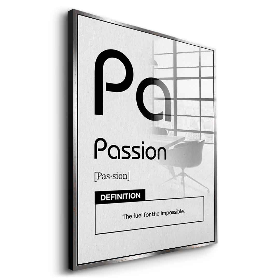 DOTCOMCANVAS® Passion (Pa) Acrylglasbild Version Weiß – Vorderansicht Ohne Rahmen