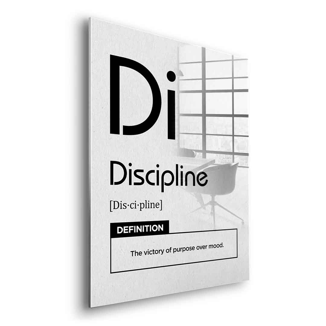 DOTCOMCANVAS® Discipline (Di) Acrylglasbild Version Weiß – Seitenansicht Silber