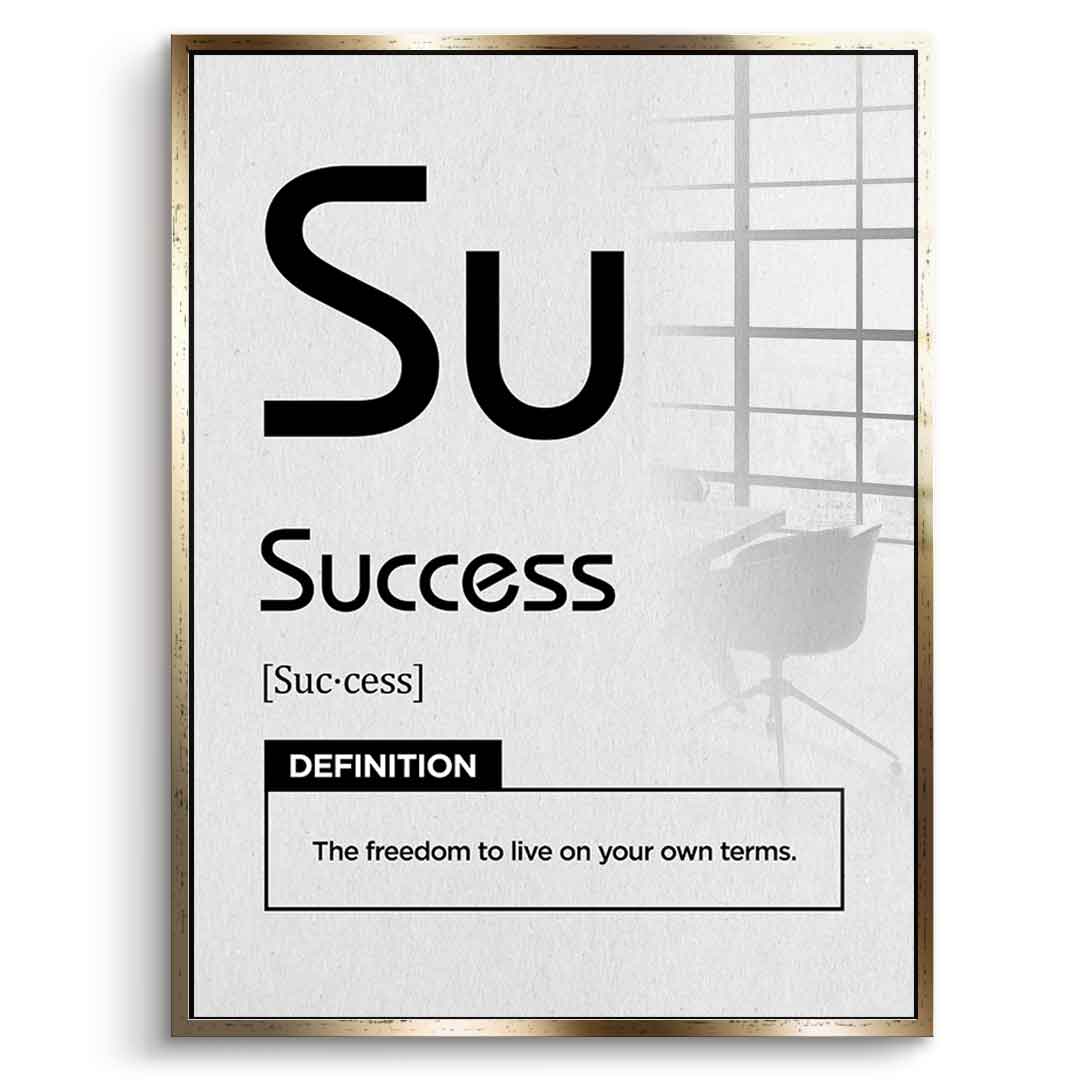DOTCOMCANVAS® Success (Su) Acrylglasbild Version Weiß – Vorderansicht Silberner Rahmen