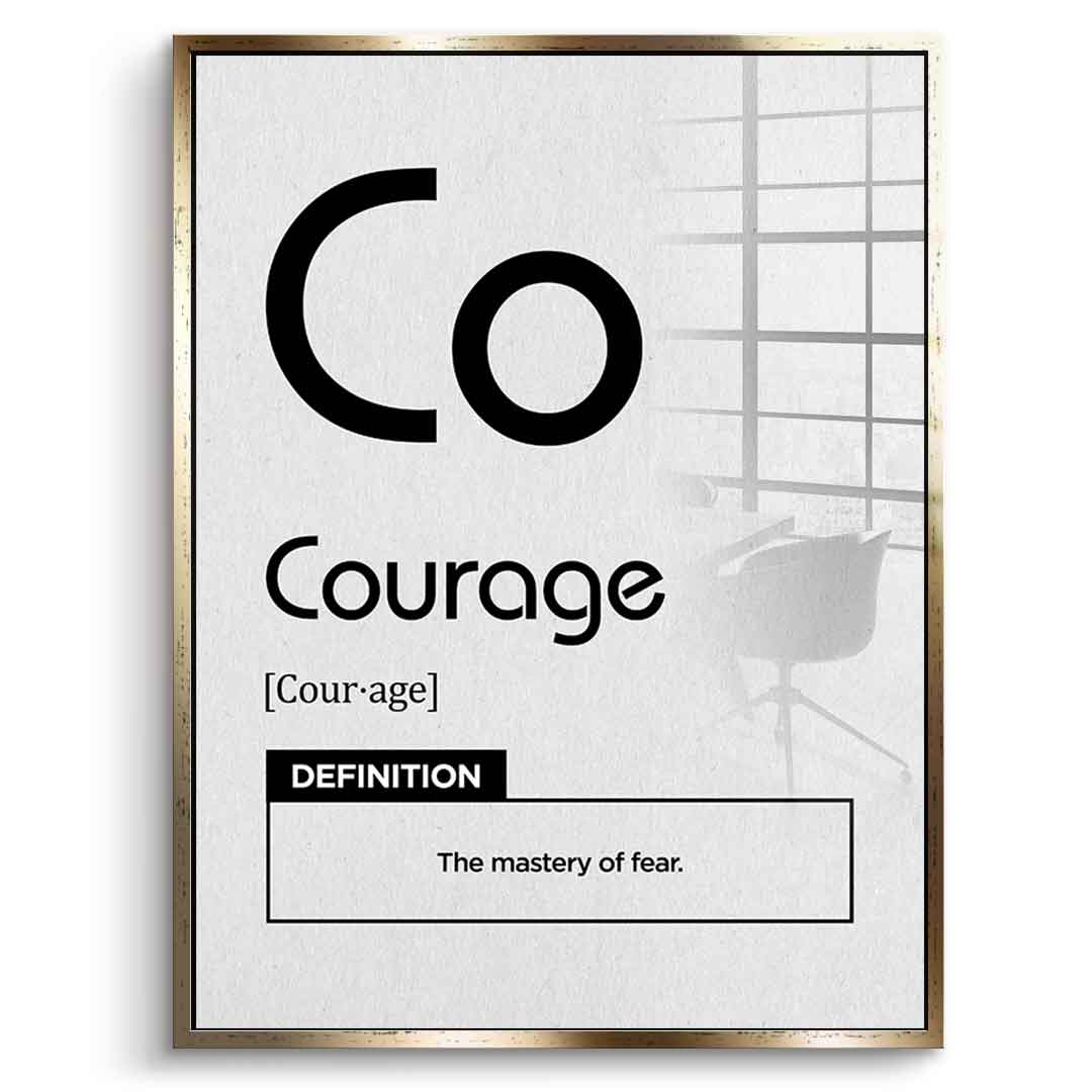 DOTCOMCANVAS® Courage (Co) Acrylglasbild Version Weiß – Vorderansicht Silberner Rahmen