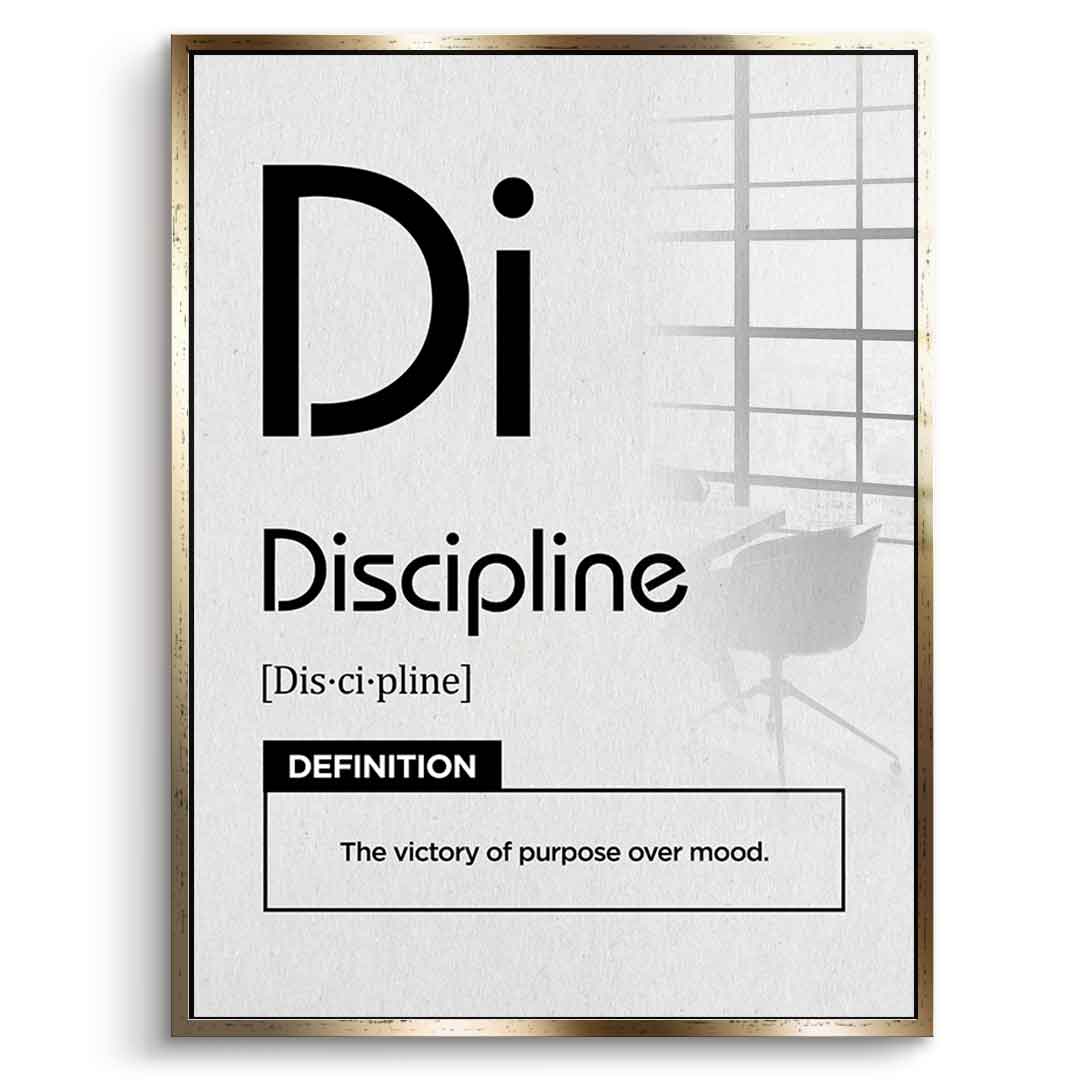 DOTCOMCANVAS® Discipline (Di) Acrylglasbild Version Weiß – Vorderansicht Silberner Rahmen