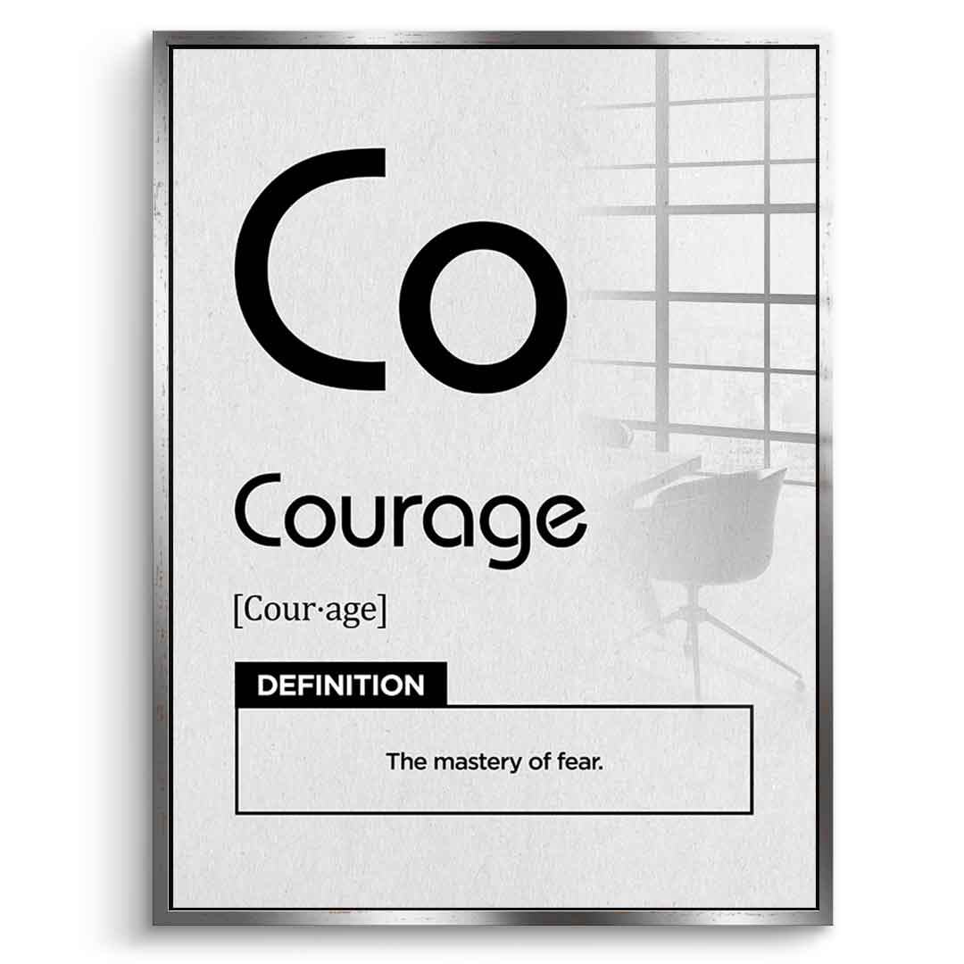 DOTCOMCANVAS® Courage (Co) Acrylglasbild Version Weiß – Vorderansicht Weißer Rahmen