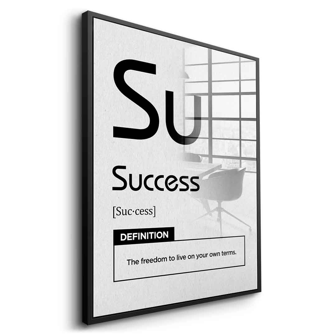 DOTCOMCANVAS® Success (Su) Acrylglasbild Version Weiß – Vorderansicht Goldener Rahmen