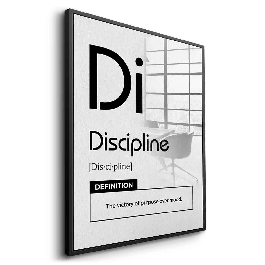 DOTCOMCANVAS® Discipline (Di) Acrylglasbild Version Weiß – Vorderansicht Goldener Rahmen
