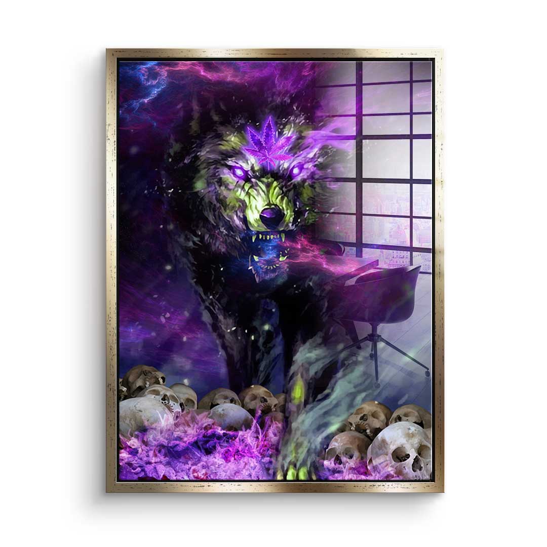 Acrylic glass picture Cannabis Wolf