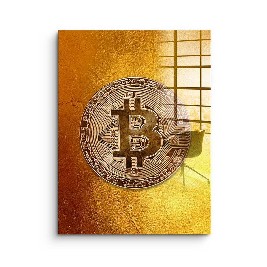 Złoty Bitcoin – szkło akrylowe