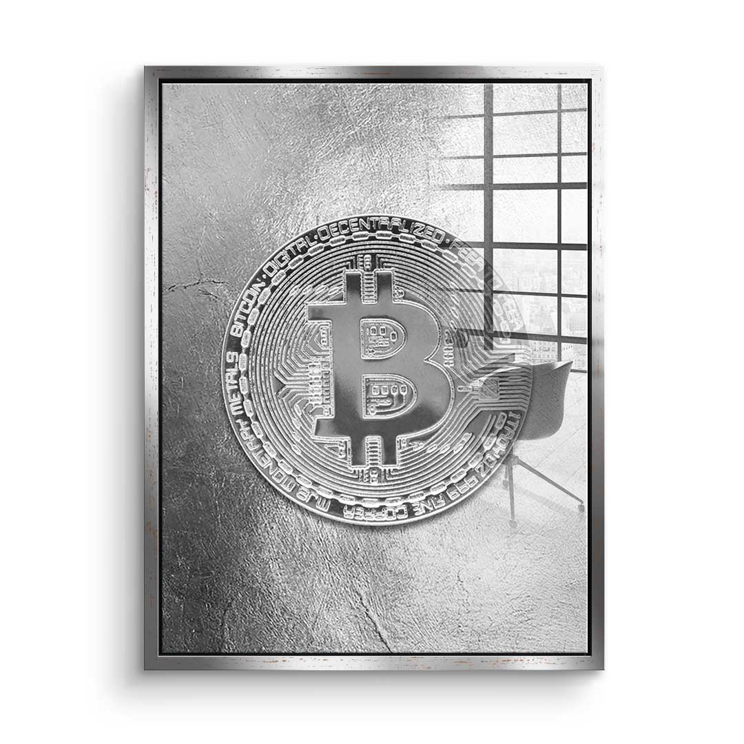 Srebrny Bitcoin - Szkło akrylowe