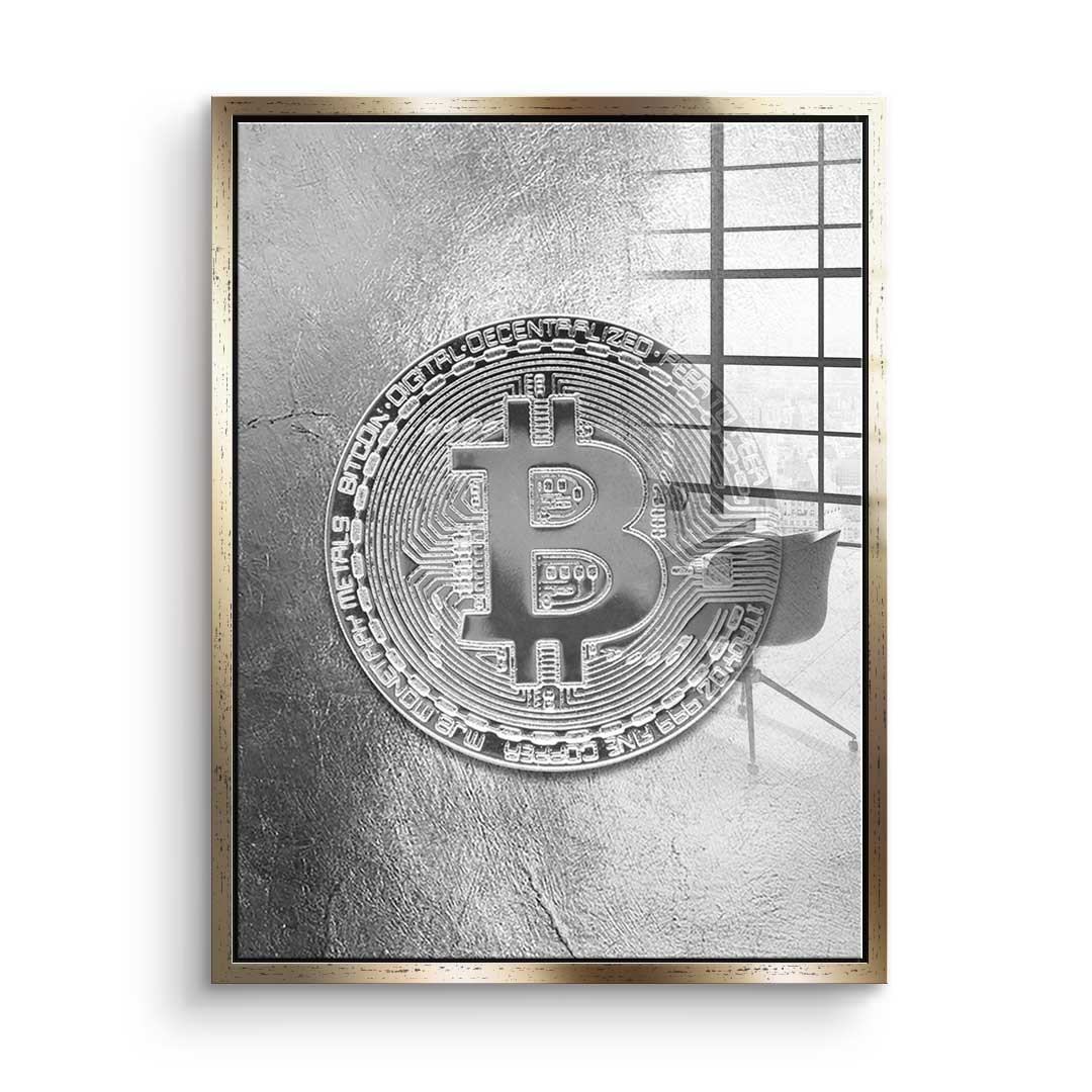 Srebrny Bitcoin - Szkło akrylowe