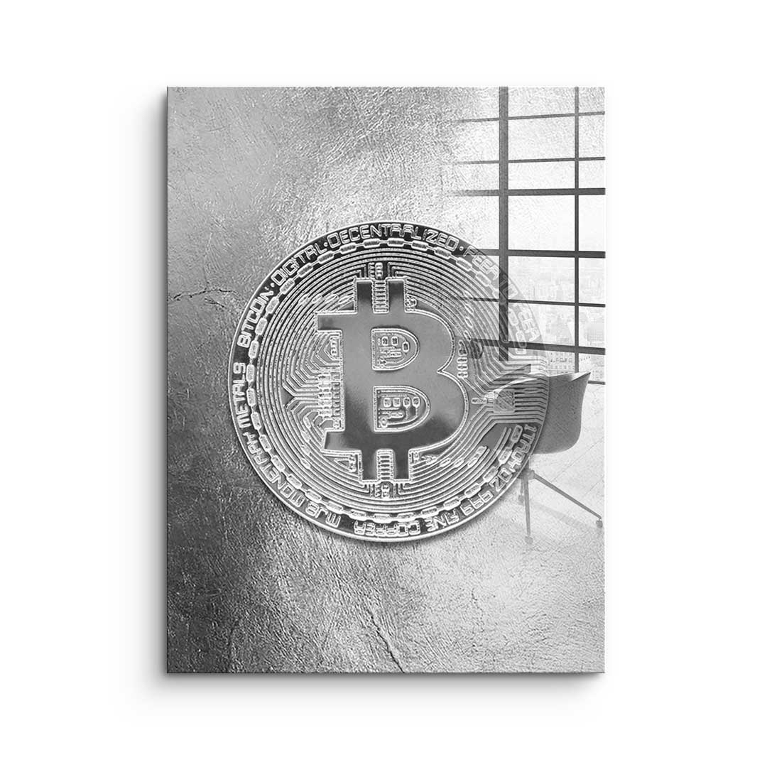 Srebrny Bitcoin - Szkło akrylowe