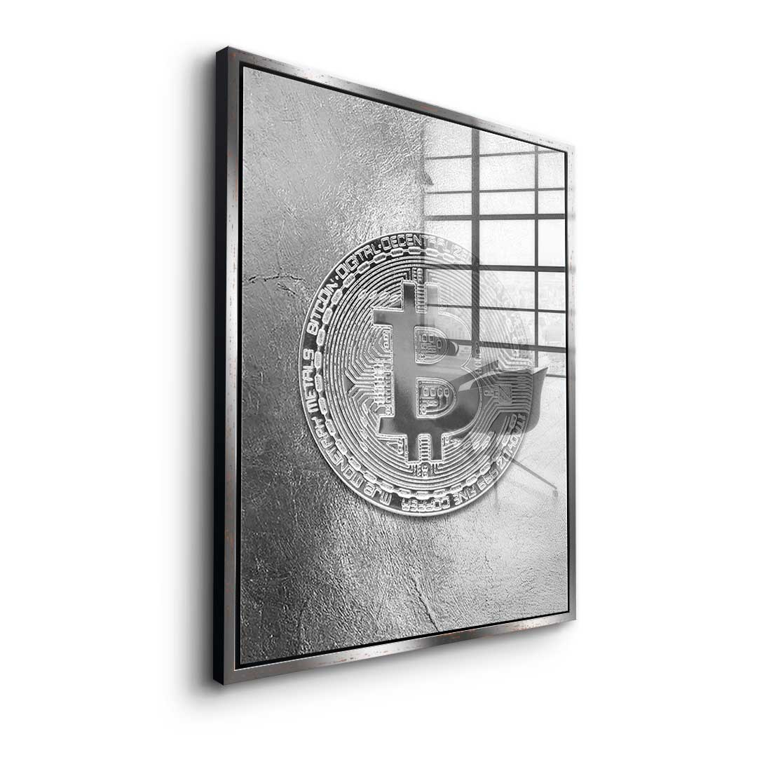 Srebrny Bitcoin - Szkło akrylowe