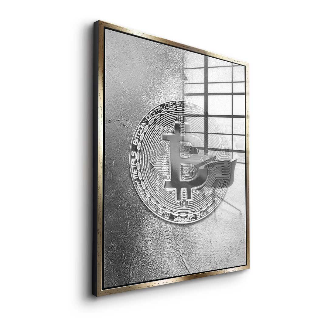 Srebrny Bitcoin - Szkło akrylowe