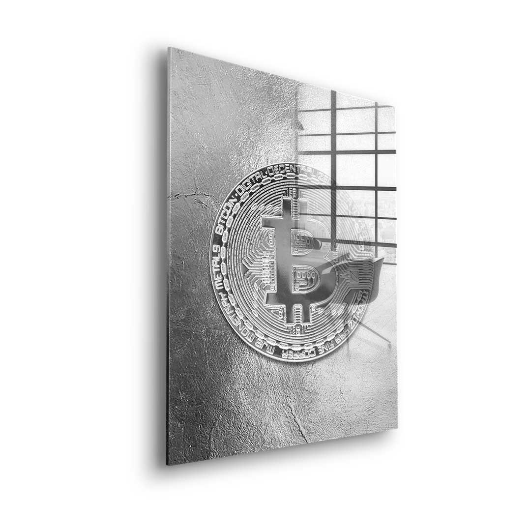 Srebrny Bitcoin - Szkło akrylowe